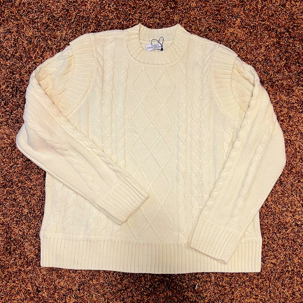 Calvin Klein Cable Knit Sweater with sleeve detail- L
